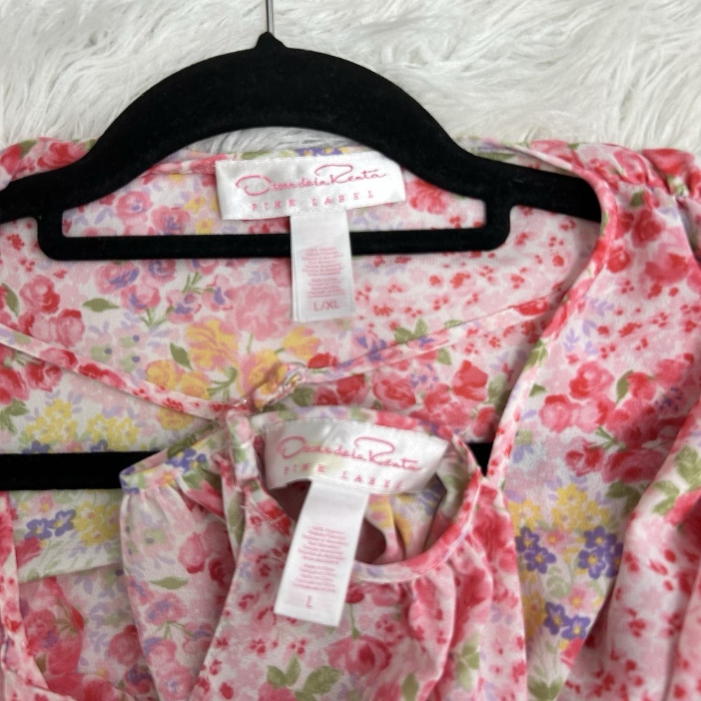 VINTAGE Oscar de la Renta Pink Label Pink Dainty Floral Robe & Slip Dress Sz L - Picture 7 of 10
